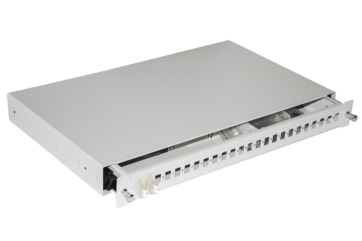 MKFO24GR - CASSETTO FIBRA OTTICA 24 PORTE  19 GRIGIO CON BINARI TELESCOPICI