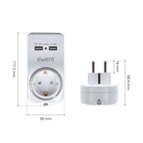 Caricatore USB AC EW1225. 2 porte. 2.4A (12W)