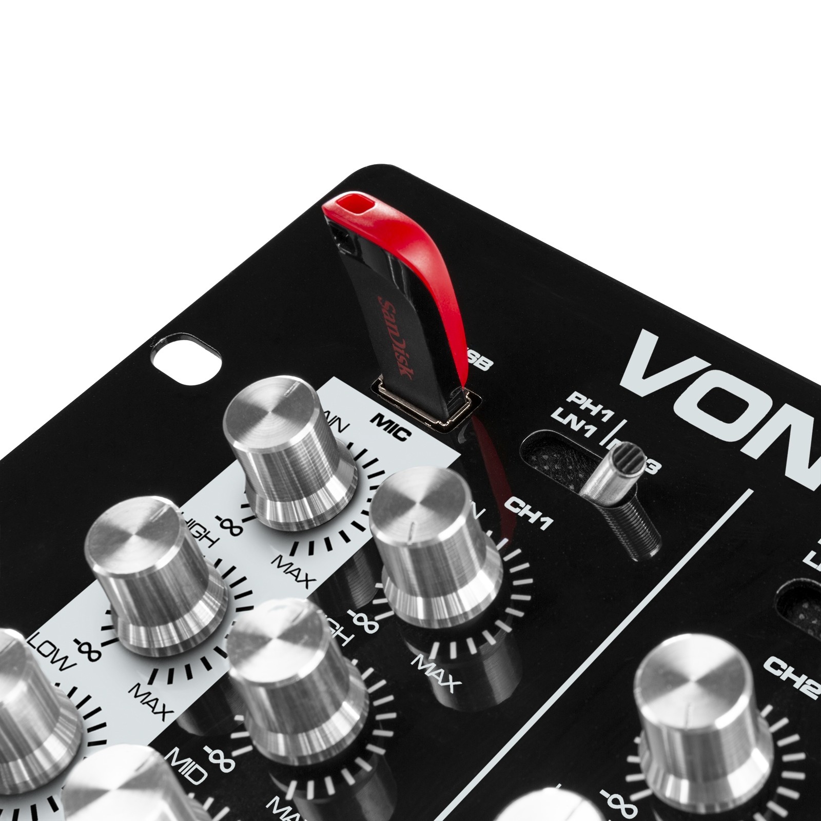 Mixer passivo 2 canali, con USB, Mod. STM-2300