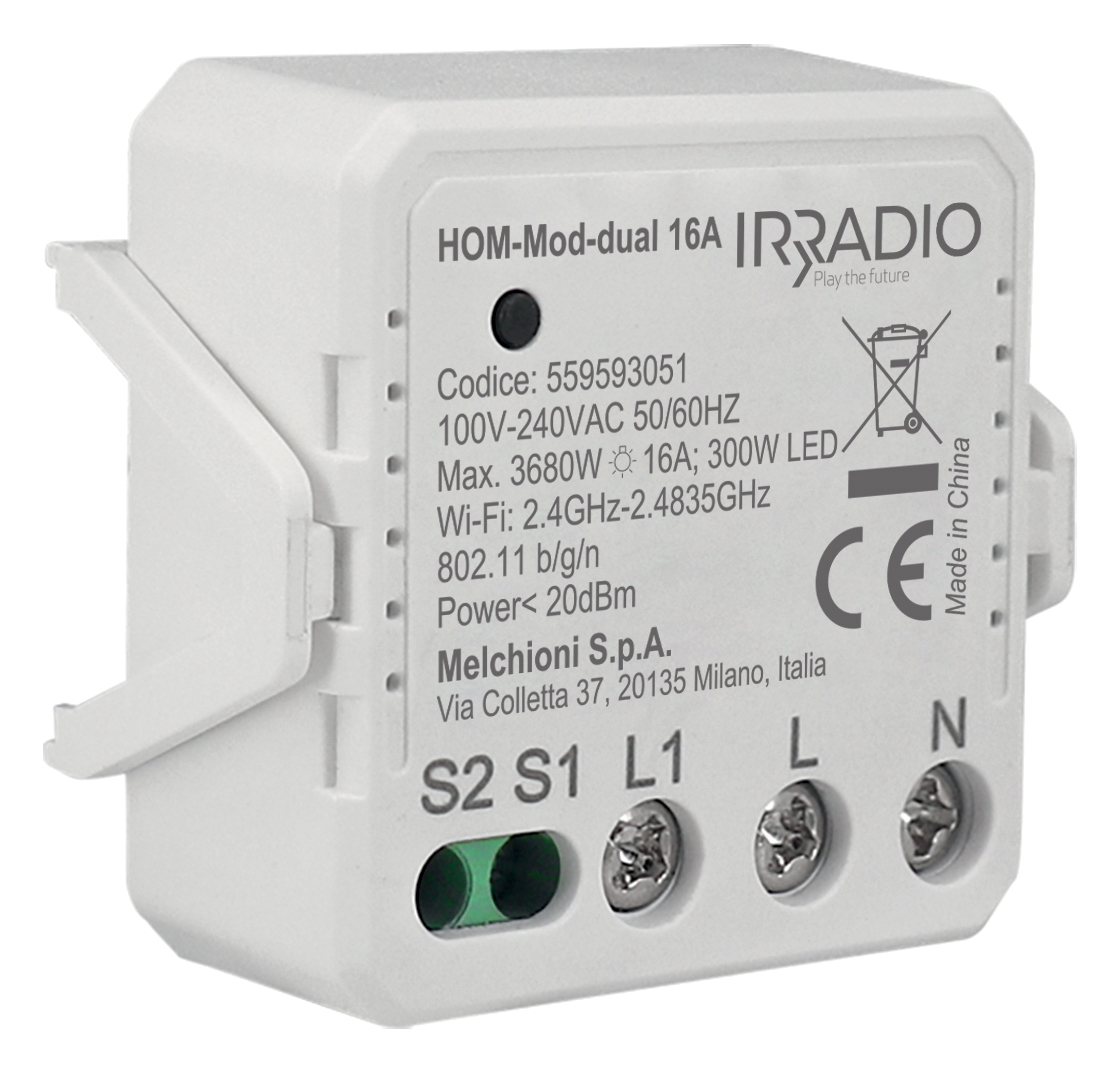 Modulo switch da incasso 16A 1 canale WiFi HOM-MOD-DUAL 16A