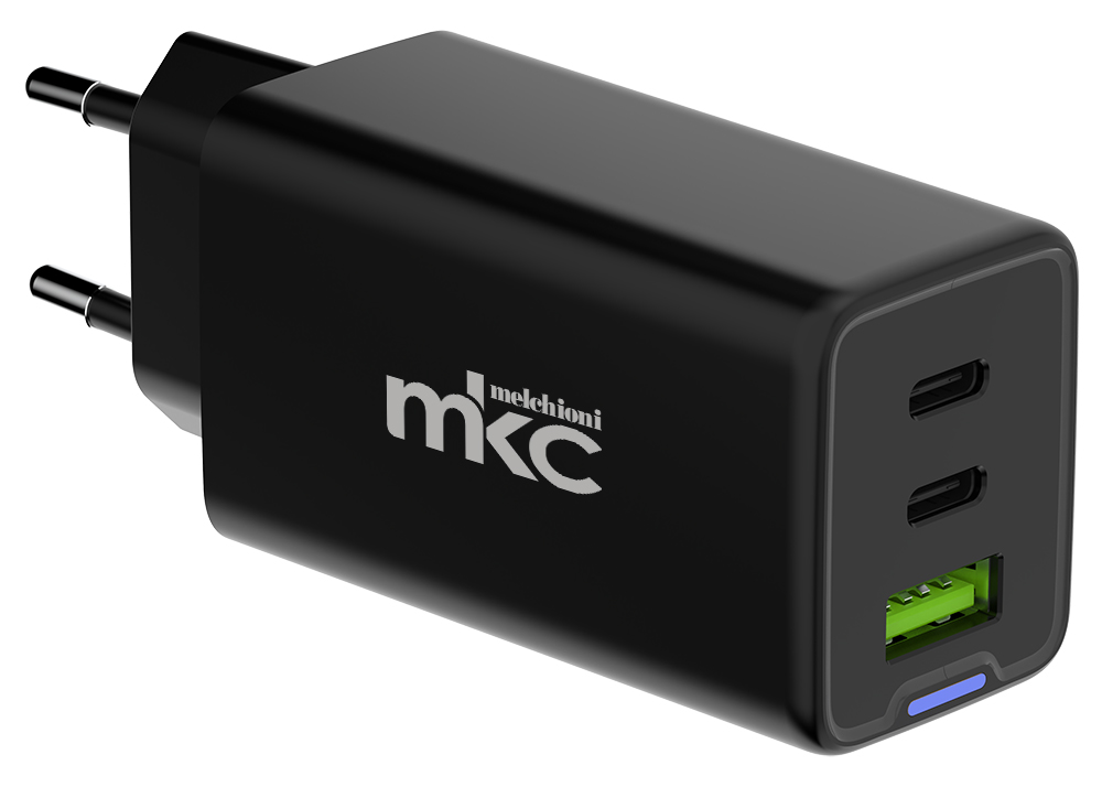 Caricabatterie USB GAN 65W PD 2 USB-C + 1 USB-A Nero